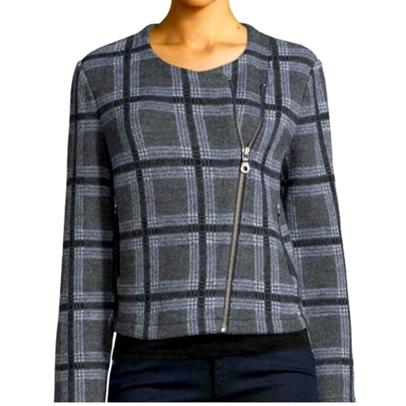 Joie Etesse Wool Blend Moto Jacket Gray Plaid Asymetrical Zip Size Small - Picture 1 of 10